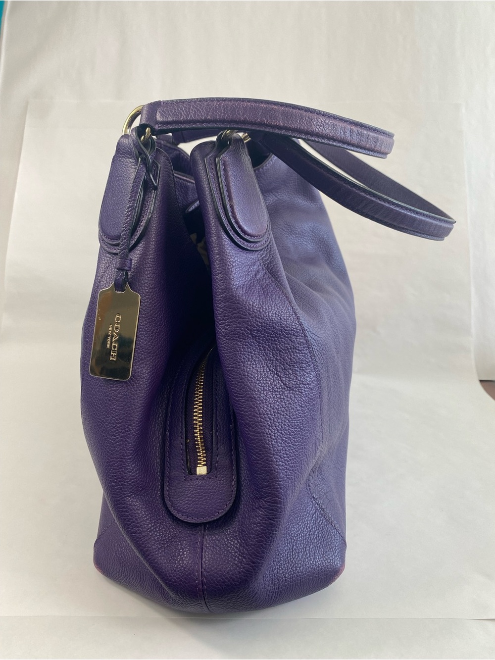 Coach Deep Purple Leather Shoulder Bag with Embossed Carriage - Picture 3 of 16